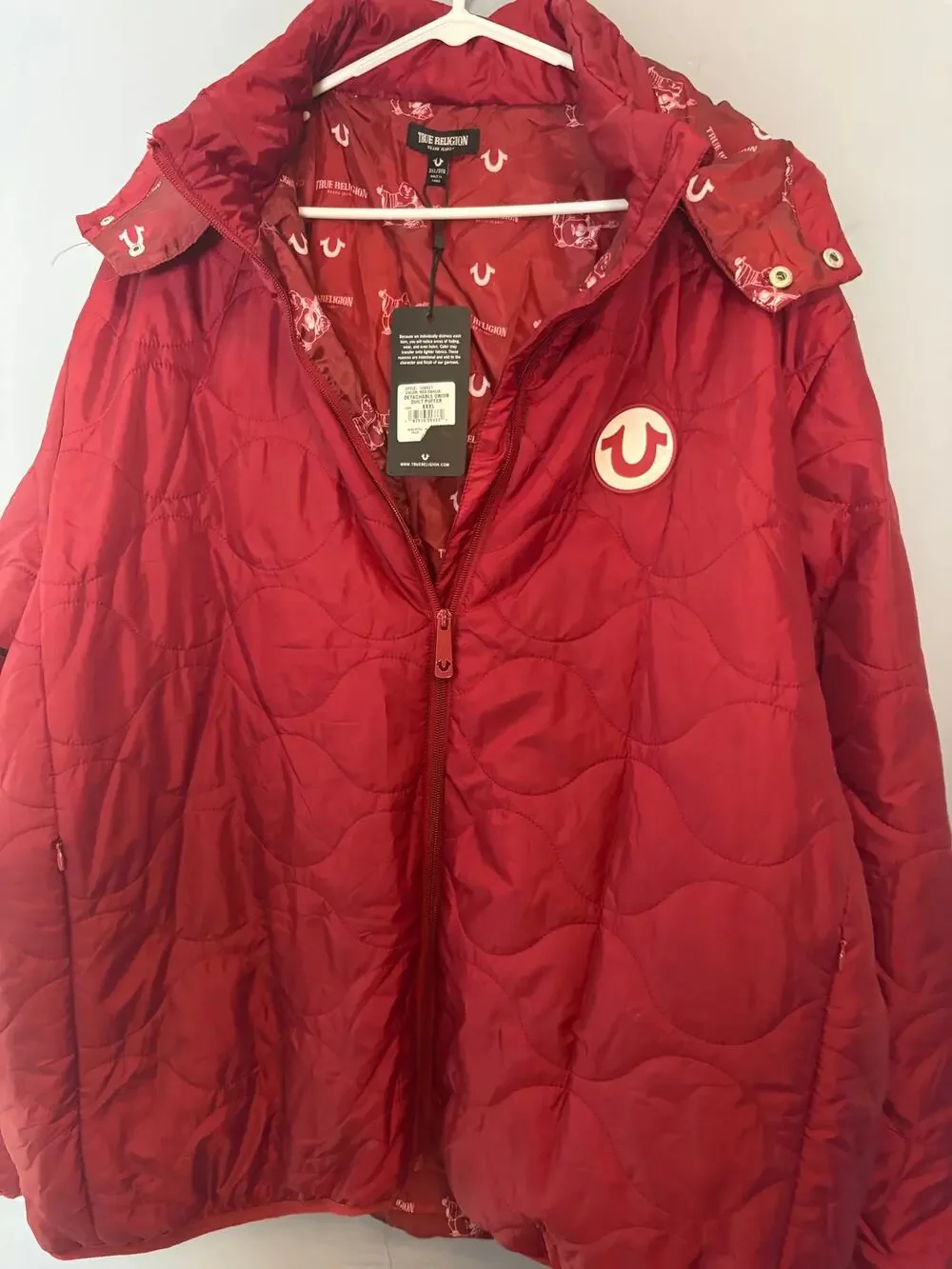 True Religion Men’s Red Dahlia Detachable Onion Quilt Puffer Jacket NWT Read